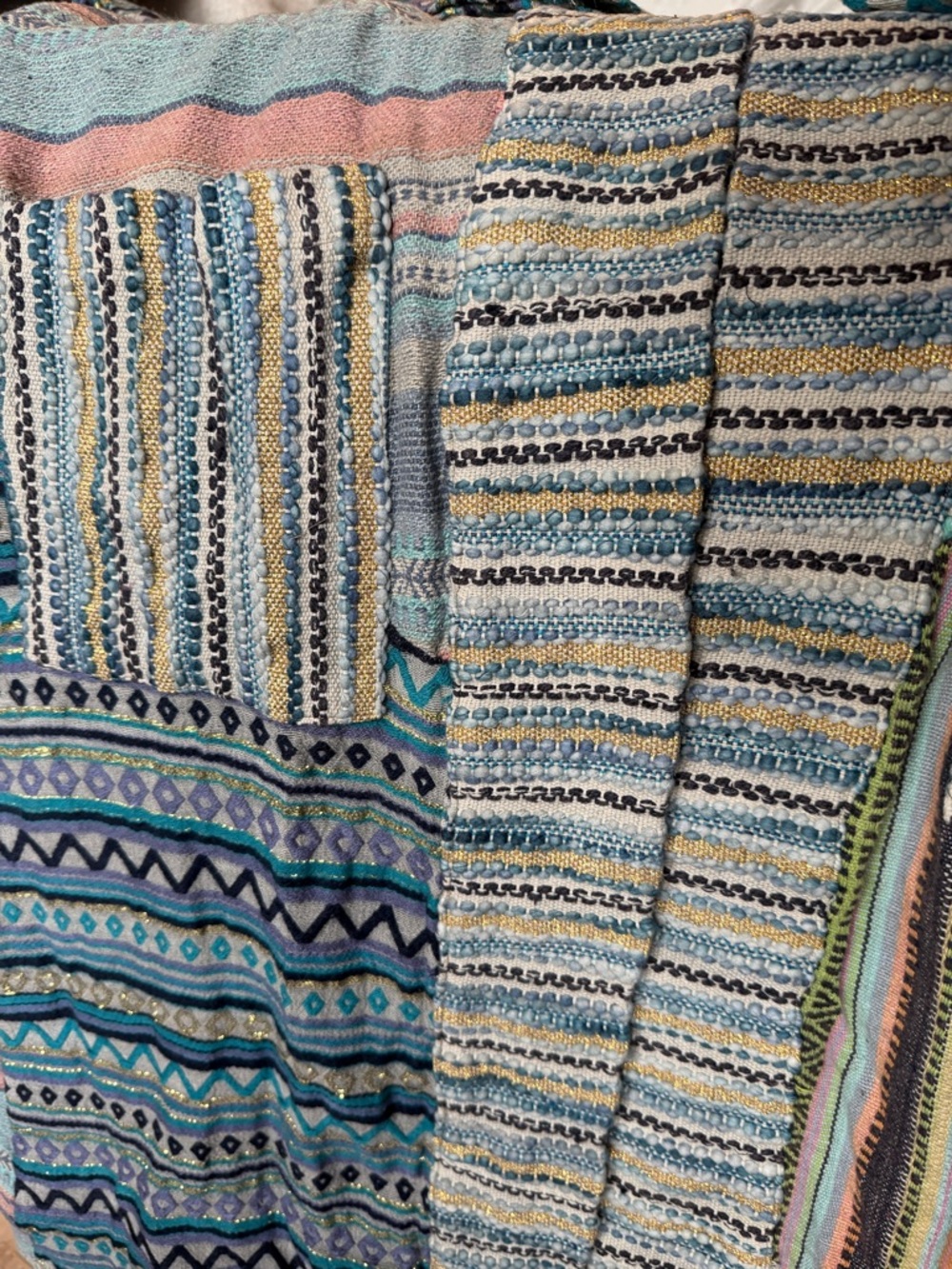 Sacred Threads Striped Boho Long Cardigan Coat in Blue & Pastels - Picture 7 of 8